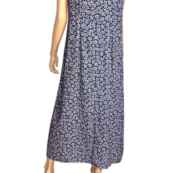 Vintage Y2k 90s Ditsy Floral Boho Maxi Dress 14 Sleeveles Dark Cottagecore Fairy - Picture 7 of 15